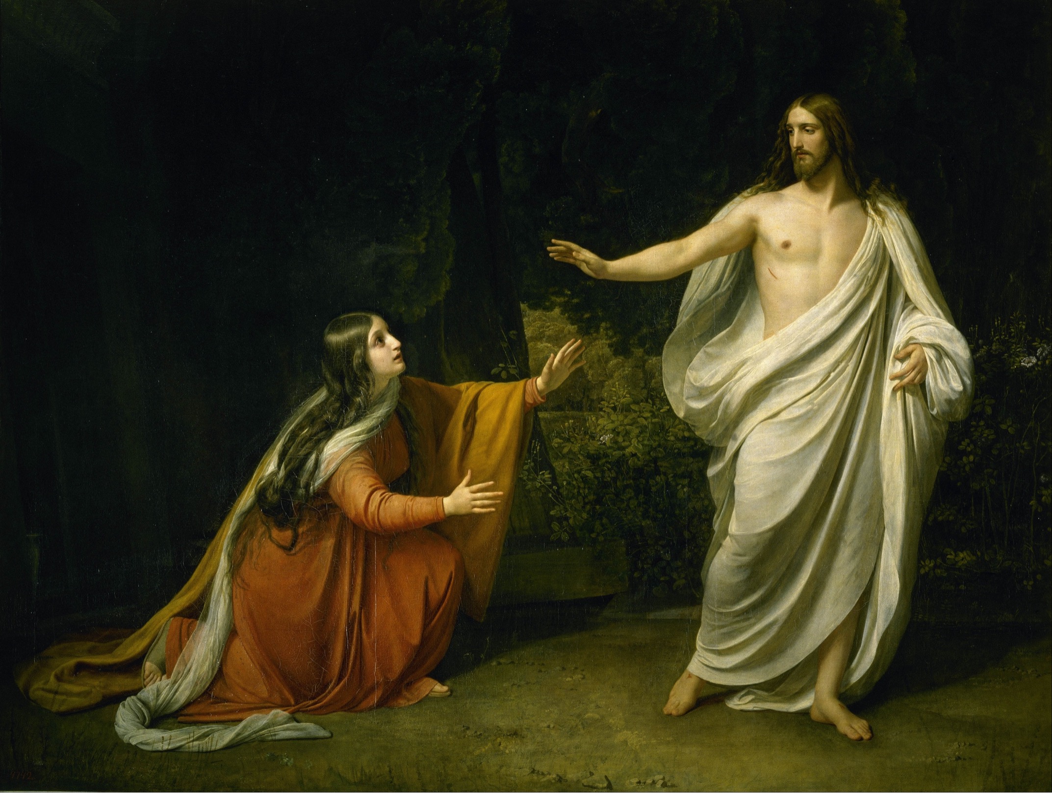 Neoclassical painting showing the figures of Mary Magdalene and Jesus.